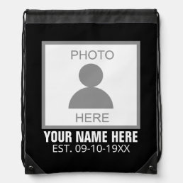 Your Photo Here Name and Age Drawstring Bag