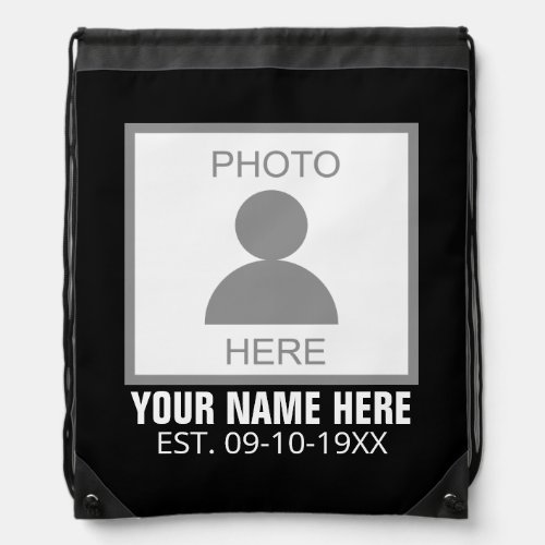 Your Photo Here Name and Age Drawstring Bag