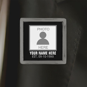 Your Photo Here Name and Age Gunmetal Finish Lapel Pin