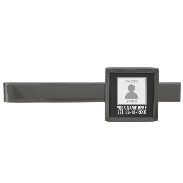 Your Photo Here Name and Age Gunmetal Finish Tie Bar (Front)