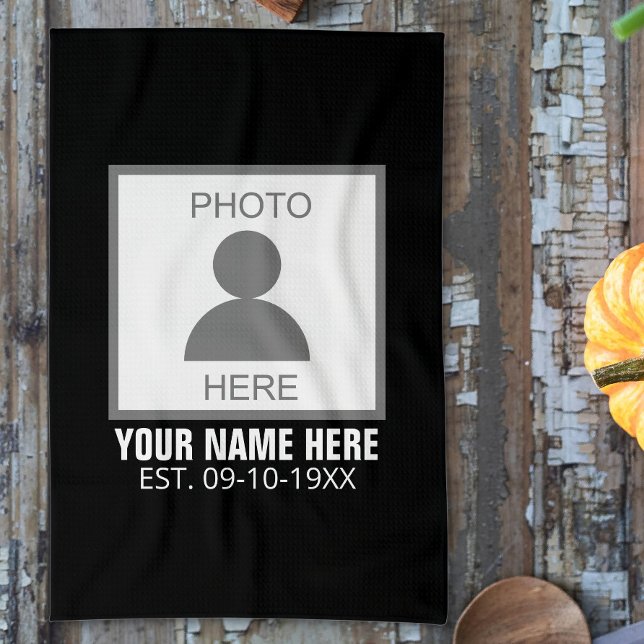 Your Photo Here Name and Age Kitchen Towel (Creator Uploaded)