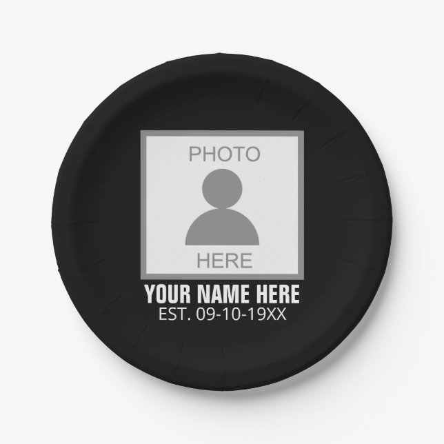 Your Photo Here Name and Age Paper Plates (Front)