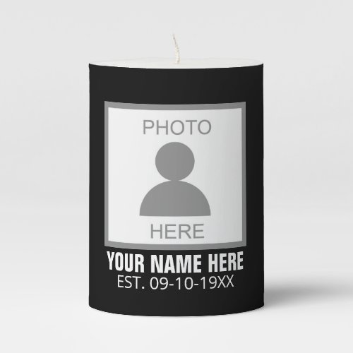 Your Photo Here Name and Age Pillar Candle