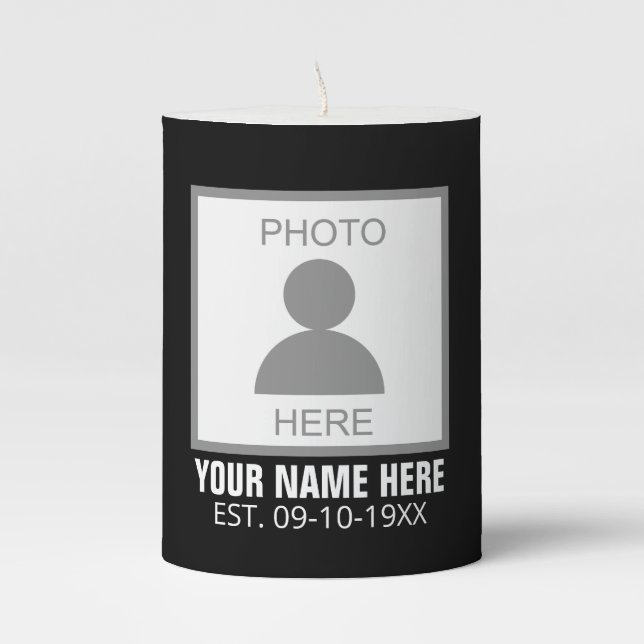 Your Photo Here Name and Age Pillar Candle (Front)