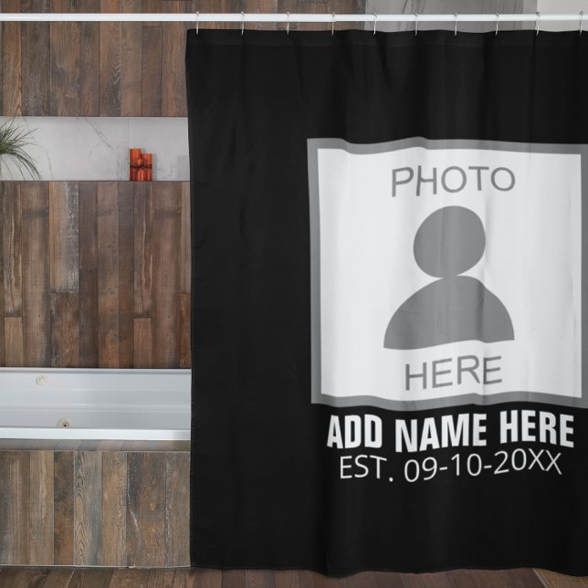 Your Photo Here Name and Age Shower Curtain (Creator Uploaded)