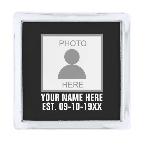 Your Photo Here Name and Age Silver Finish Lapel Pin