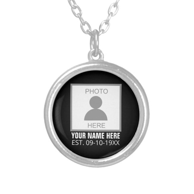 Your Photo Here Name and Age Silver Plated Necklace (Front)