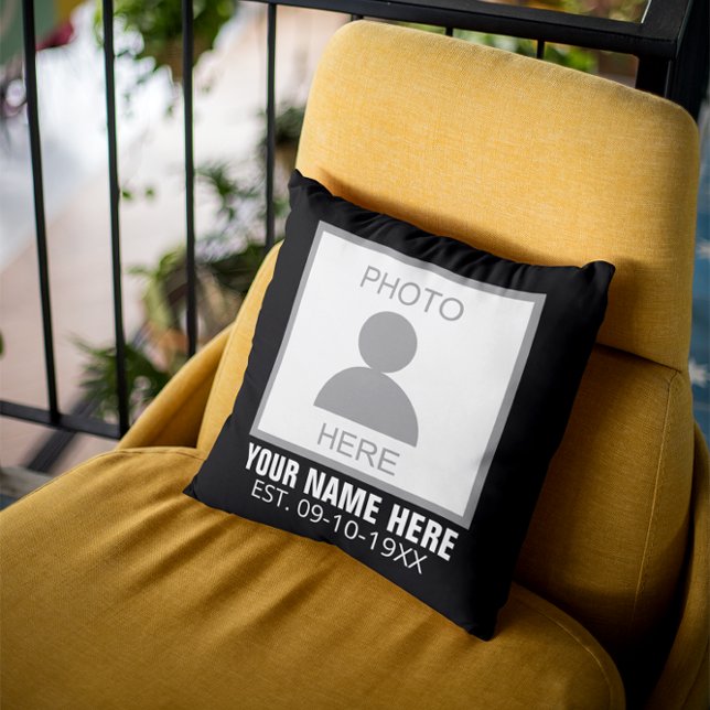 Your Photo Here Name and Age Throw Pillow (Creator Uploaded)