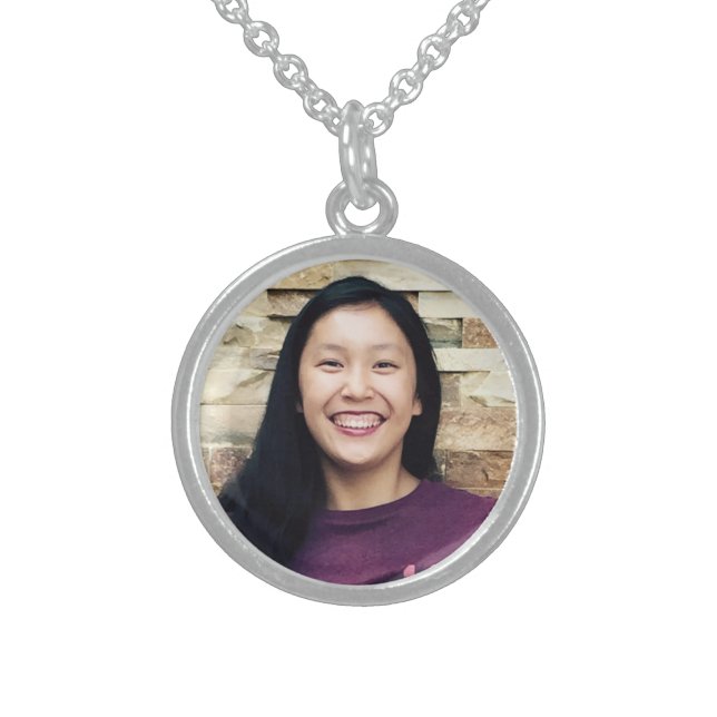 "Your photo here" personalized photo stylish round Sterling Silver Necklace (Front)