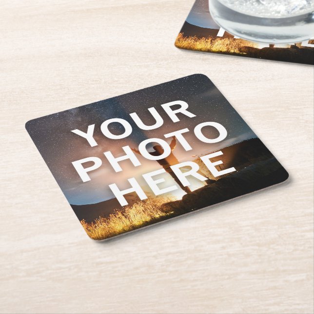 Your Photo Here Square Paper Coaster (Angled)