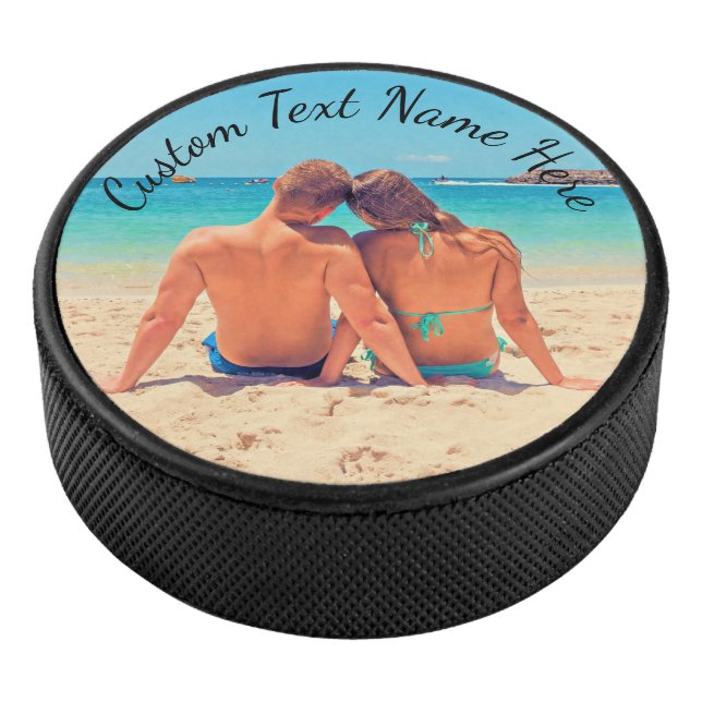 Your Photo Hockey Puck with Custom Text Name (3/4)