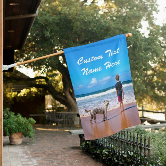 Your Photo House Flag with Custom Text (In SItu)