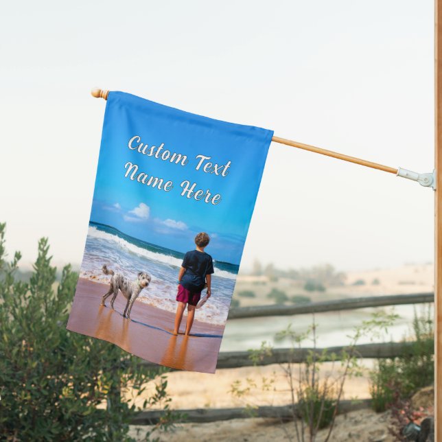 Your Photo House Flag with Custom Text Name (Insitu (Back))