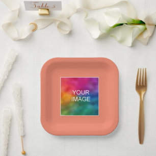 Your Photo Image Or Logo Here Salmon Peach Square Paper Plates