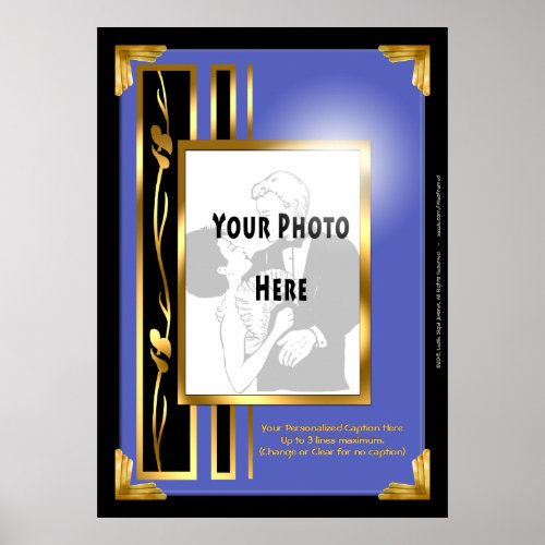 Your Photo in a Blue Art Deco Frame Poster