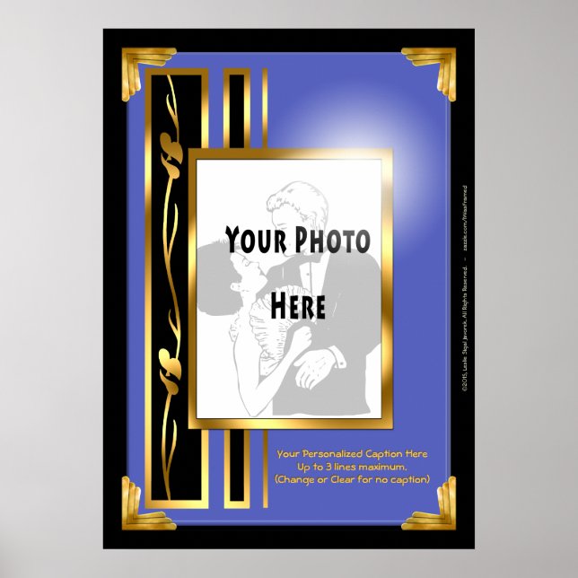 Your Photo in a Blue Art Deco Frame Poster (Front)