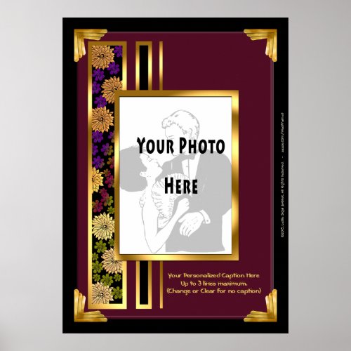 Your Photo in a Burgundy Art Deco Faux Frame Poster