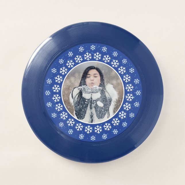 YOUR PHOTO in a Snowflake Frame custom frisbee (Front)