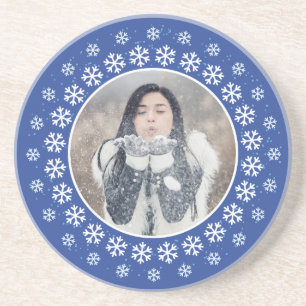 YOUR PHOTO in a Snowflake Frame sandstone coaster