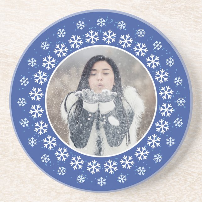 YOUR PHOTO in a Snowflake Frame sandstone coaster (Front)