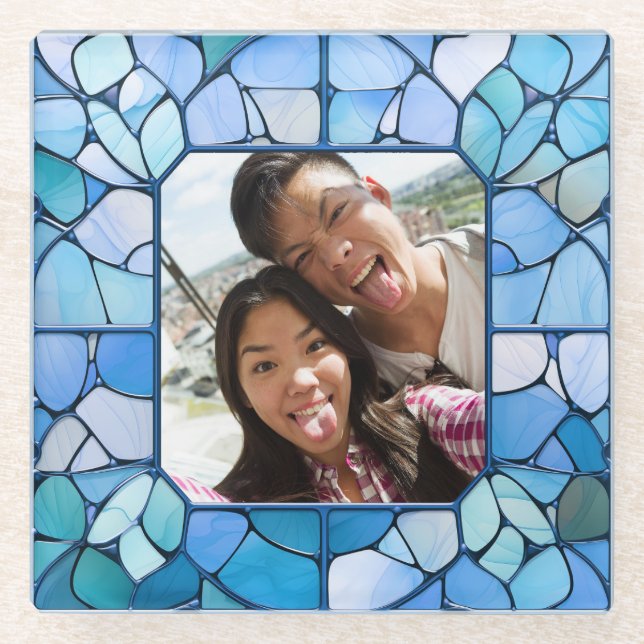 YOUR Photo in Faux Stainless Glass Frame Coaster (Front)