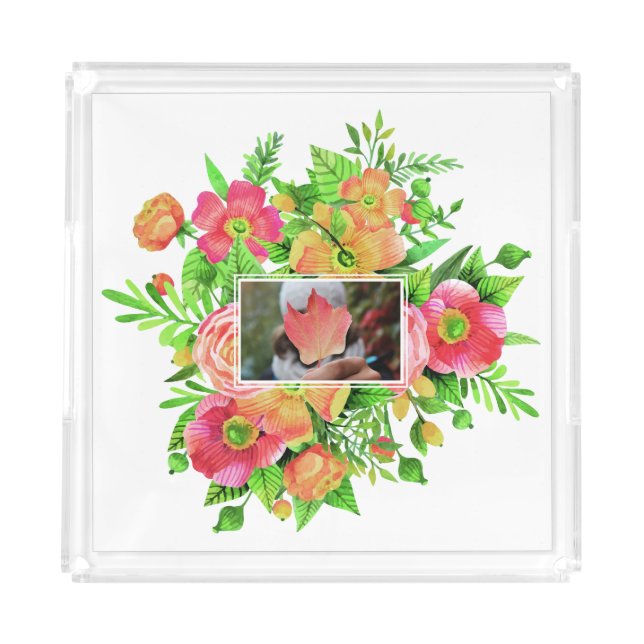 Your Photo in Flower Frame serving trays (Front)