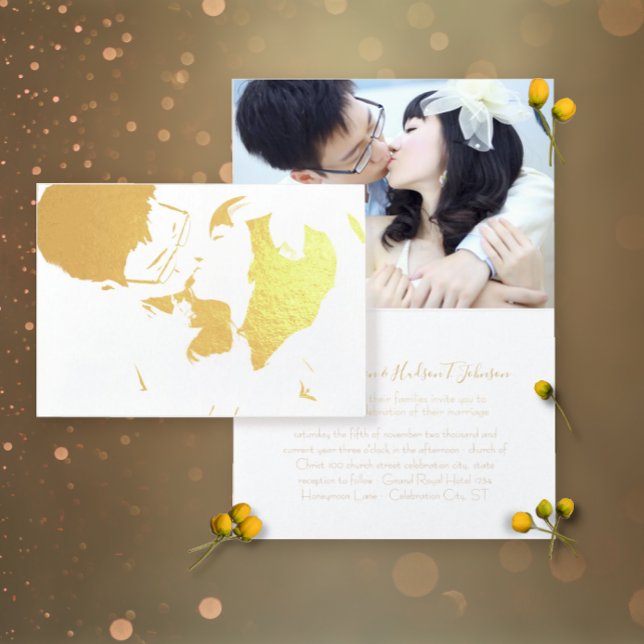Your Photo in Real Gold Foil Wedding Invitations (Creator Uploaded)