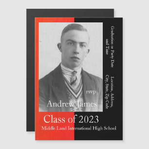 Your photo in red and black - class of 2023 magnetic invitation
