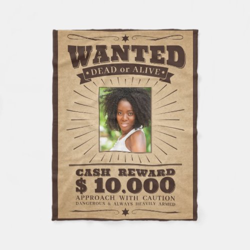 YOUR PHOTO in Wanted poster fleece blanket