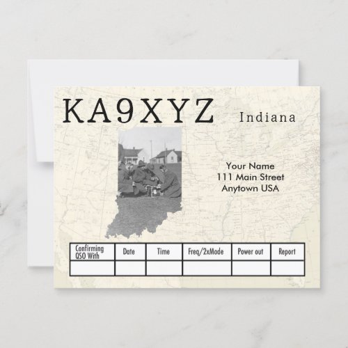 Your Photo Indiana Shaped Cutout Custom QSL Postcard