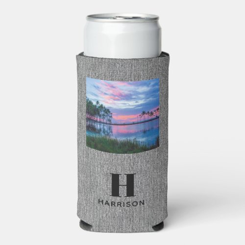 Your Photo Initial Name Trendy Slim Seltzer Can Cooler
