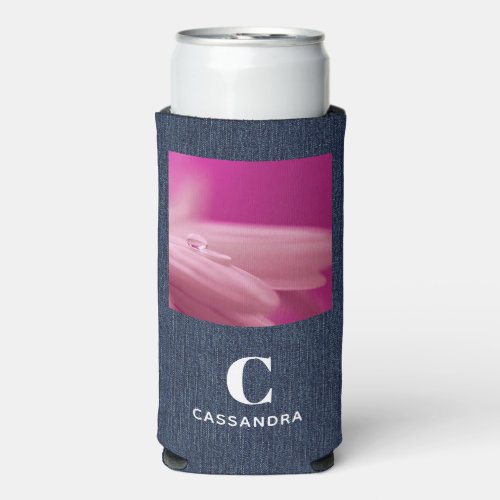 Your Photo Initial Name Trendy Slim Seltzer Can Cooler