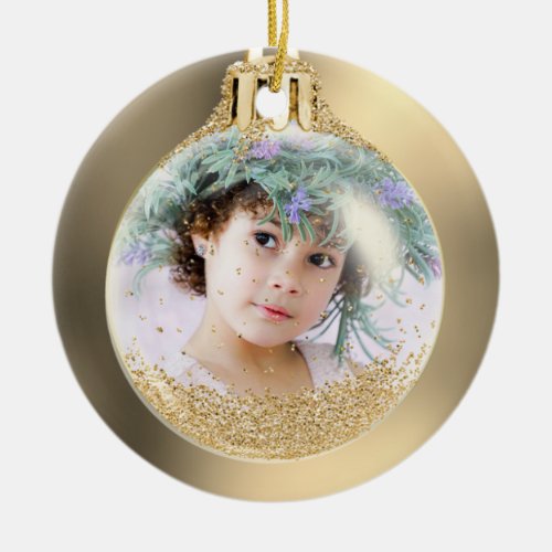 Your Photo into Golden Christmas Ball Custom Ceramic Ornament
