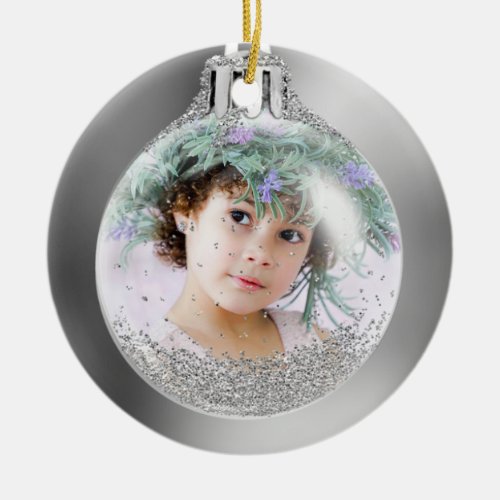 Your Photo into Silver Christmas Ball Custom Ceramic Ornament