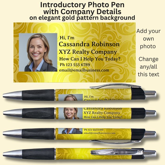 Your Photo & Introductory Details on Gold & Black Pen (Creator Uploaded)