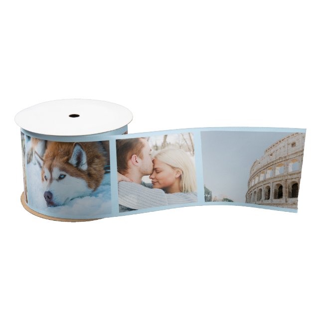 Your Photo Keepsake Custom Modern Light Blue Satin Ribbon (Spool)