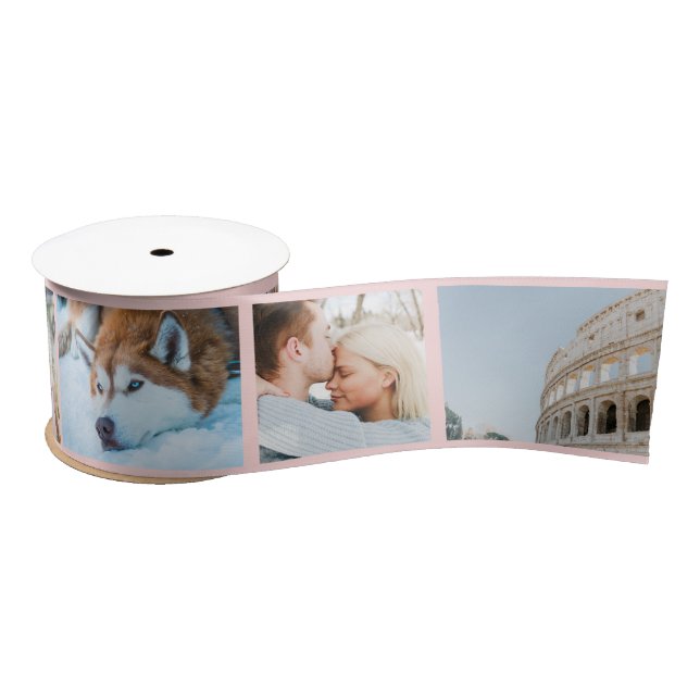 Your Photo Keepsake Custom Modern Pink Satin Ribbon (Spool)
