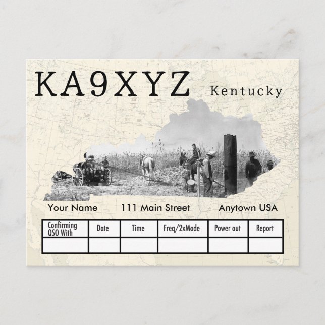Your Photo Kentucky Shaped Cutout Custom QSL Postcard (Front)