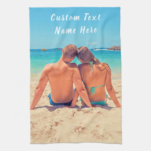 Your Photo Kitchen Towel with Custom Text (Vertical)