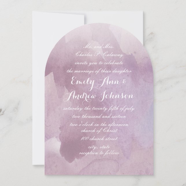 Your Photo Lavender Watercolor Wedding Invitation (Back)