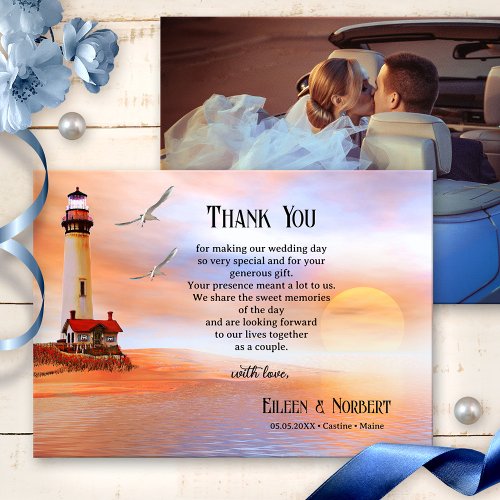 Your Photo Lighthouse Beach Wedding Thank You Card