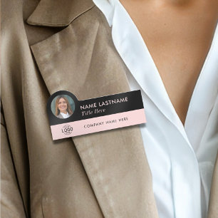 Your Photo Logo Title Girly Blush Pink Black Name Name Tag