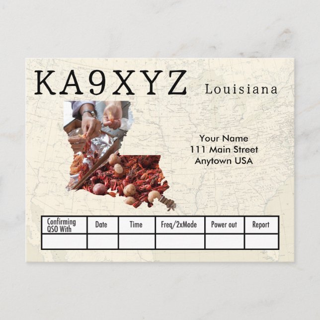 Your Photo Louisiana Shaped Cutout Custom QSL Postcard (Front)