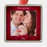 Your Photo | Lux Red Textured Picture Frame Metal Ornament at Zazzle