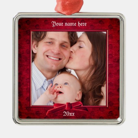 Your Photo | Lux Red Textured Picture Frame Metal Ornament