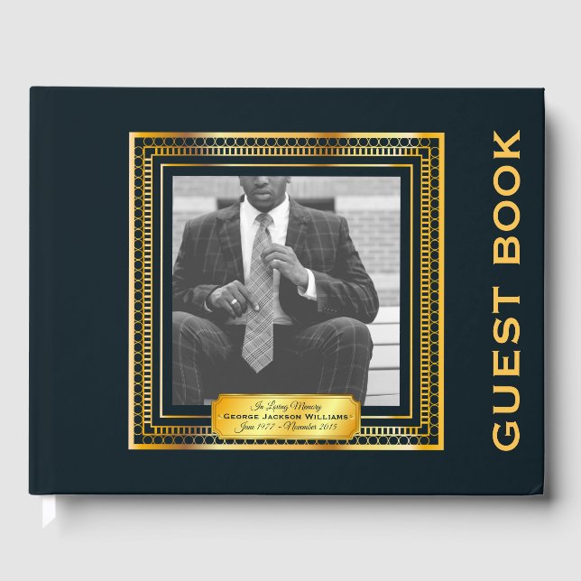 Your Photo Memorial Service Elegant Gold Frame Guest Book (Front)