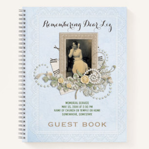 Your Photo Memorial Service Rose Pearls Guest Book