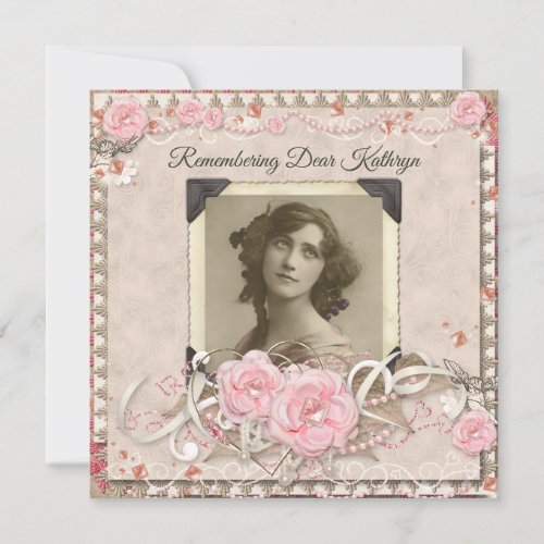 Your Photo Memorial Service Roses Lace Angels Gems Invitation