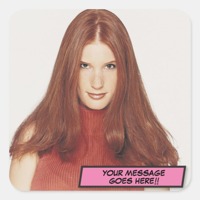 Your Photo Message Fun Retro Comic Book Pop Art Square Sticker (Front)