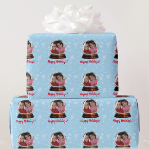 Your PHOTO & MESSAGE Snow Globe Holiday Wrapping Paper